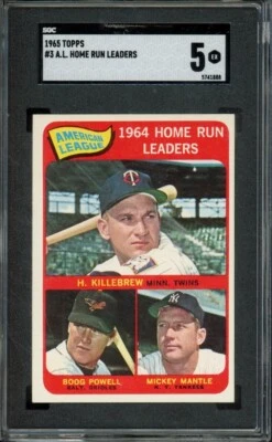 1965 Topps AL Home Run Leaders #5 KILLEBREW MANTLE POWELL SGC 5 EX - Image 1 of 2