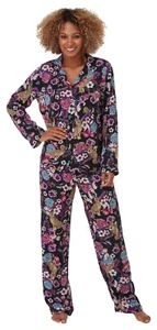 Ladies Long Sleeves Pyjamas Butterflies/Birds/Leopard Black Size 10-20 - Picture 1 of 6