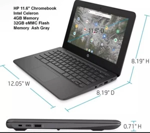 New HP Chromebook 11.6" HD Intel Celeron N3350, 4GB RAM, 32GB eMMC, Chrome OS - Picture 1 of 7