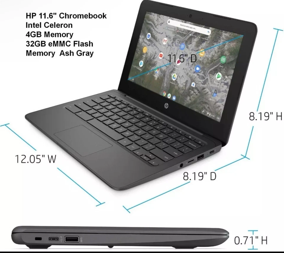 New HP Chromebook 11.6" HD Intel Celeron N3350, 4GB RAM, 32GB eMMC, Chrome OS - Image 1 of 4