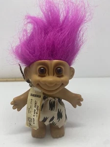 4" Russ Purple Hair Caveman Cavewoman Troll Doll Toy #18361 With Tags 1994 - Picture 1 of 2