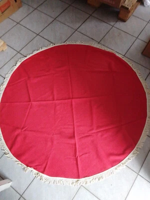 Tischdecke rund ROT mit Fransen 110cm leicht wollig VINTAGE aus Nachlass - Bild 1 von 4