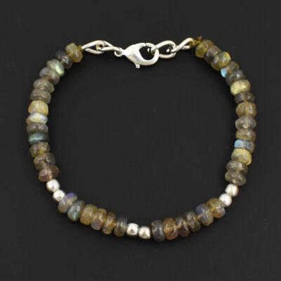70 Cts Earth Mined 7" Long Untreated Labradorite Beads Womens Bracelet JK 13E326 - Image 1 of 3