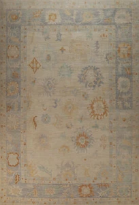 Vegetable Dye Floral Oushak Turkish Large Rug 10x14 Beige Wool Hand-made Carpet - Picture 1 of 20