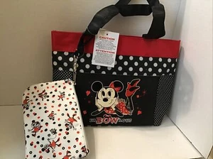 Disney Parks FaBOWlous Minnie Mouse Tote Purse & Zipper Case Set Small Tote NWT - Picture 1 of 10