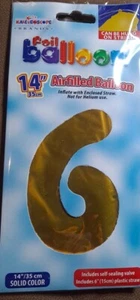 Gold Foil Number Balloon 14 Inches Air Filled 6 - Picture 1 of 2