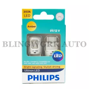 (PAIR) PHILIPS 3157 PY27/7W Ultinon LED AMBER Indicator Turn Signal Light Bulb - Picture 1 of 4
