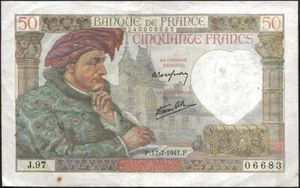 Frankreich - 50 Francs Schein Jacques Cœur 17.07.1941 Sehr guter Zustand/SUP! F.19.12 - Bild 1 von 2