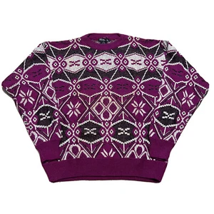 Generra Sweater Womens M 80s Plaid Collection Chunky Vintage Purple Knit - Picture 1 of 5