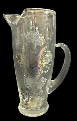 Jarro de vidro antigo prata design floral e aro vintage 9" de altura - Imagem 1 de 4