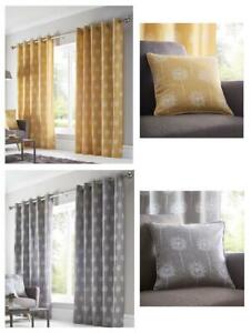 Lined curtains ochre yellow or grey pair of eyelet ring top ready to hang