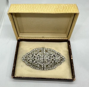 Vintage Signed Coro Duette Rhinestone Art Deco Fur Dress Double Clip Brooch Pin - Picture 1 of 11