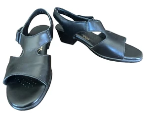 SAS Womens SUNTIMER Sandals 7 N Black Leather Slingback Open Toe Heels Comfort - Picture 1 of 8