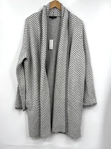 Ann Taylor Sweater Womens Chevron Open Gray White Gray Cardigan Size Xxl - Picture 1 of 8