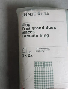 IKEA Emmie Ruta KING Green Duvet Cover and Pillowcases Set Plaid Buffalo Check - Picture 1 of 6