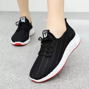 Atmungsaktives Netzstoff Damen Freizeit dicke Sohlen Wanderschuhe Komfort Stoff Schuhe - Bild 1 von 12