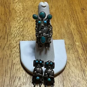 Navajo Kachina Sterling Silver Turquoise Ring And Earring Size 7 - Picture 1 of 7
