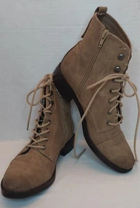 Madden Girl Tan Lace Up Side Zip Ankle Boots Sz 9.5 - Picture 1 of 7