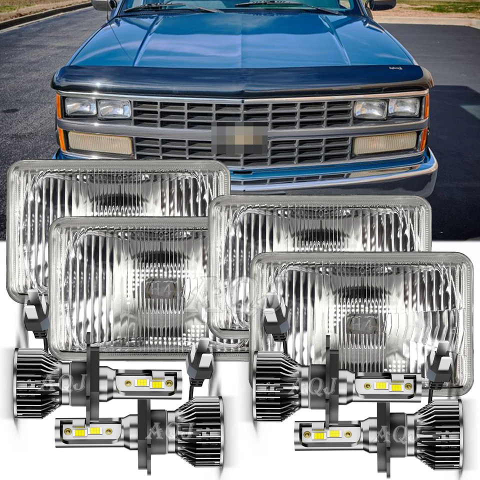 4PCS " LED Headlights Hi/Lo Beam H4 Fit GMC R1500 Suburban 1989 - 1991 Foto 1 de 4