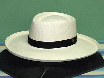 DOBBS SAN JUAN SHANTUNG STRAW PLANTERS GAMBLER HAT - Image 1 of 4