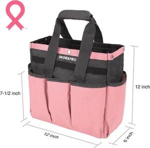 WORKPRO Garden Bag Garden Tool Tote Storage Bag with 8 Pockets Pink Ribbon Gifts - Picture 1 of 8