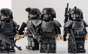 Custom Printed LEGO Minifigs (4x) Black Ops SWAT Urban Enforcer Specialists Team - Picture 1 of 15