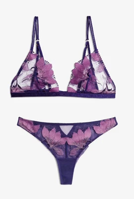 Etam Exaltee Embroidered Bralette Purple Size 32B / EU 70B & Tanga Panty S Set - Image 1 of 4