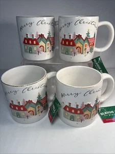NEU Hobby Lobby Schlitten Glocke Bistro Weihnachtsdorf & Bäume Kaffeetassen 4er Set - Bild 1 von 7