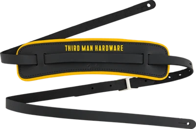 Correa de cuero genuina Fender x Third Man Hardware, negra/amarilla Foto 1 de 2