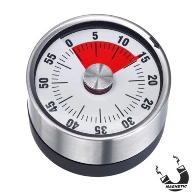 TIMER CONTAMINUTI MECCANICO (NO PILE) 0-60 MIN. CALAMITATO IN ACCIAIO INOX E ABS - Immagine 1 di 4