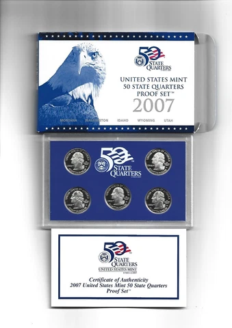 2007 US Mint State Quarters Proof 5-Coin Set OGP WY UT ID WA MT Cover