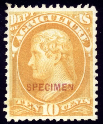 US O5S 10c Official 1873 Thomas Jefferson SPECIMEN PSAG cert VF-XF unused NGAI - Image 1 of 3