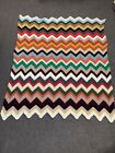 Vtg Small Crochet Knit Chevron Afghan Granny Lap Throw Blanket Boho 46” X  63”