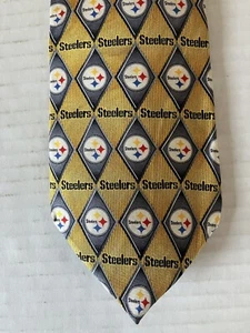 NFL Men's Necktie Tie Silk Pittsburgh Steelers Football Geometric Gold Silver - Picture 1 of 7