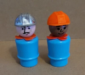 FISHER PRICE Vintage LITTLE PEOPLE Play Family TWO Hard Hat CONSTRUCTION WORKERS - Picture 1 of 5