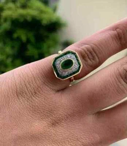 Women's Wedding Gift Ring 14K Yellow Gold Plated 2.10Ct Oval Lab-Created Emerald - Picture 1 of 4
