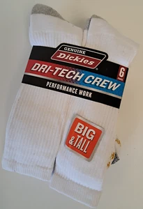 Dickies Size 12-15 Big and Tall Mens Comfort Crew Work Socks 6 Pairs Pack White - Picture 1 of 7