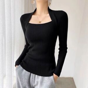 Elegant Square Neck Long Sleeves Top – Knitted Cotton Tops