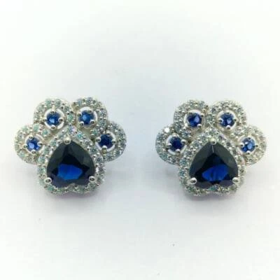 Heart Cut Lab Created Sapphire 14K White Gold Plated Women's Stud Earrings - Image 1 of 4