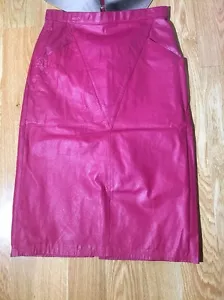Sexy GIII(3) Leather Vintage 80's Pink Color Pencil Skirt Size 11/12 W/ Pockets - Picture 1 of 12