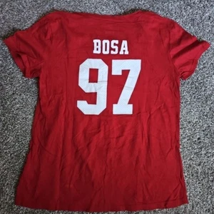 Fanatics Womens San Francisco 49ers BOSA #97 MED Red V-Neck Short Sleeve Shirt - Picture 1 of 8