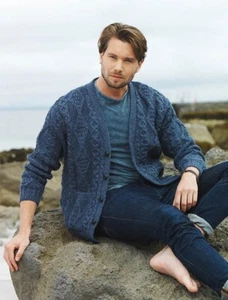 100% WOOL MEN'S CARDIGAN WITH DIAMOND STITCH CHARCOAL COLOR SIZE: L - Picture 1 of 4