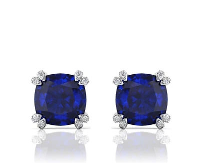 2.2Ct lab-created Blue Sapphire Diamond Women Stud Earring 14k White Gold Plated - Image 1 of 4