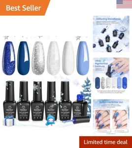 Winter Gel Nail Polish Set - 6 Trendy Colors - White, Glitter, Navy Blue, Silver - Picture 1 of 9