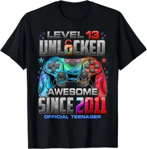 Level 13 Unlocked Awesome Since 2011 13th Birthday Gaming T Shirt Men Women Kid - Picture 1 of 5