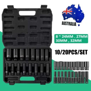 10/20PCS 1/2" Drive Impact Socket Set & 46PC 1/4" Socket Ratchet Wrench Tool Set - Picture 1 of 25