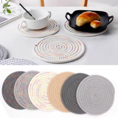 6pcs Plain Round Braided Coasters Coffee Drink Tea Cup Mat Placemats Wine Mat  ⇓ - Image 1 of 4
