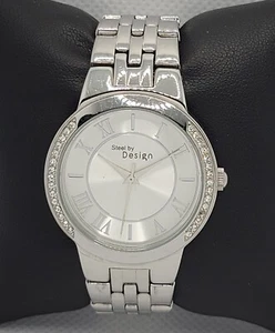 Ladies Steel by Design Silver Tone Case Dial Paved Bezel Link Bracelet Watch L7 - Picture 1 of 10