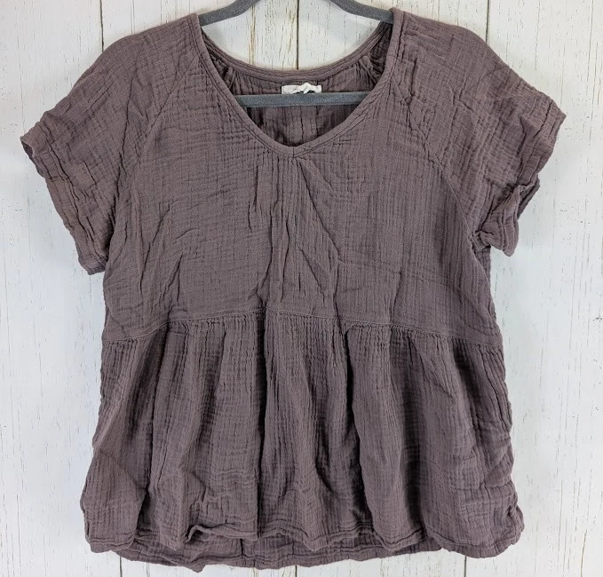 Blusa Maurices Talla Mediana Púrpura Botón Algodón Guaze Cuello en V Manga Corta Foto 1 de 4