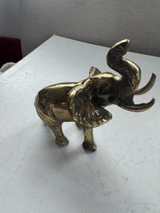 Vintage Brass Elephant with Trunk Up Figurine 4.5” X 5” Lucky Good Luck - Picture 1 of 7